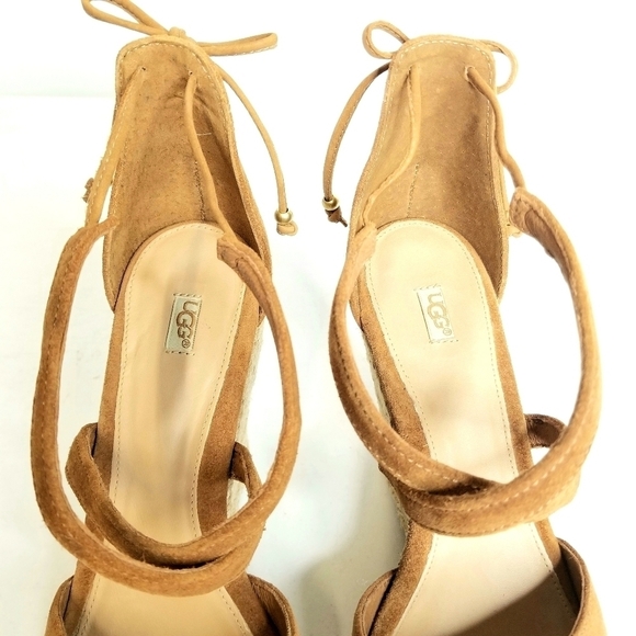 UGG Reagan Peep Toe Suede Jute Platform Espadrille Wedge Tan Brown Sandals, 10 - Picture 6 of 10